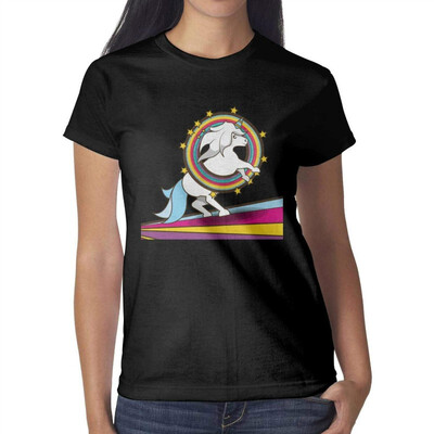 

Cartoon Unicorns Fart Rainbows Womens Black t Shirts Novelty Womens Ladies Cotton Tshirts