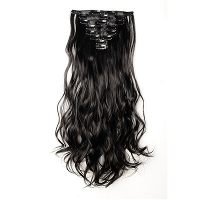 

24 Inches Curly 8 Pcs Full Head Clip in Hair Extensions Synthetic 8 Piece 18 Clips Hairpiece Long Wave Trendy Design for Women