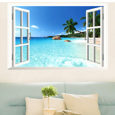 

9060cm Beach Sea Window View Scenery Wall Sticker Decor Decals Removable 3D