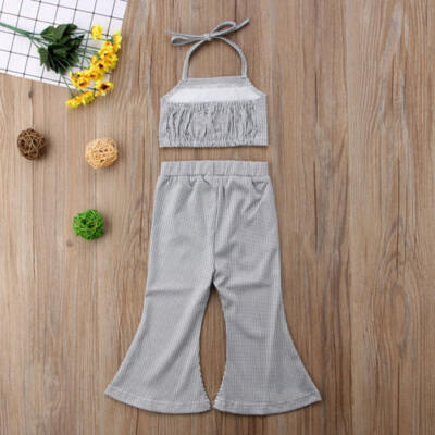 

New Floral Kids Baby Girls Outfits Clothes Mermaid Crop TopsLong Pants 2PCS Set