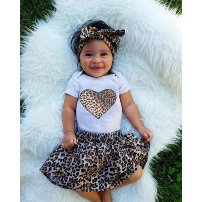 

Newborn Kids Baby Girls Tops Romper Leopard Skirt Dress 3Pcs Outfits Set Clothes