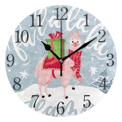 

Wall Clock Arabic Numerals Design Cute Llama Christmas Card Round