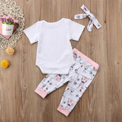

Newborn Toddler Baby Girl Clothes Romper BodysuitHeadband Leggings Outfits Set