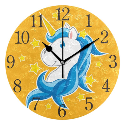 

Wall Clock Unicorn With Blue Hair Round Wall Clock Arabic Numerals Design
