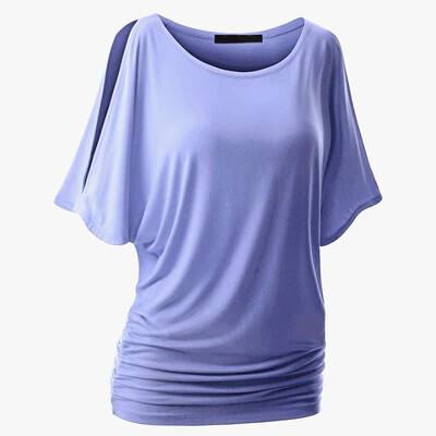 

2018 Summer Fashion Women Crossover candy color T-shirt Famale Batwing dolman Sleeve casual Loose T-shirt Drape Top