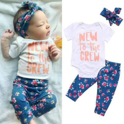 

3pcs Infant Baby Girl Boy Clothes Jumpsuit Romper Bodysuit Long Pants Outfit Set