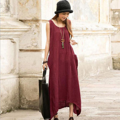 

Women Sleeveless Summer Boho Printed Beach Casual Loose Shirt Beach Dress