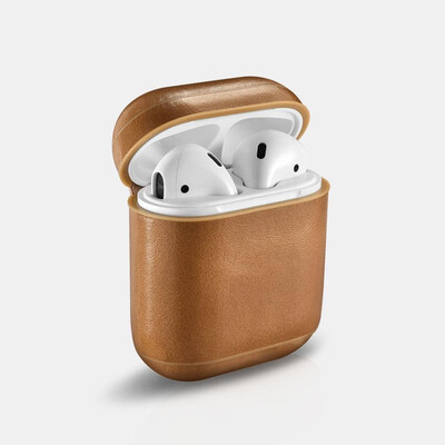 

Genuine Leather Bag For AirPods Case Vintage Genuine Leather Cover For Apple Airpod Luxury Protective Storage Bag With Carabiner