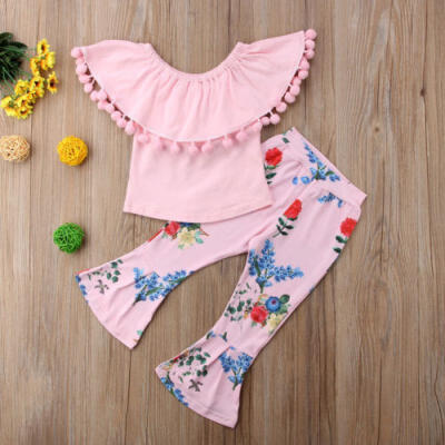 

Toddler Kid Baby Girl Off Shoulder Tops Flared Floral Pants Outfits Clothes