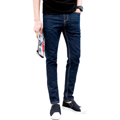 

MSEK) Men's Slim Jeans Korean Slim Shoulder Bows Cowboy Trousers Tire NZK3630 Deep Blue 31