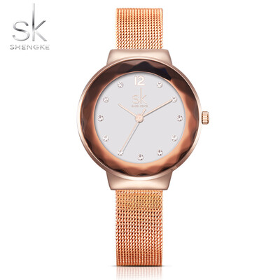 

SK 2017 Luxury Diamond Mesh Stainless Steel Women Watches Quartz Water-Proof Ladies Casual Wristwatch Rose GoldSilver