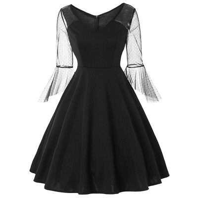 

Lace Panel Bell Sleeve Vintage Dress