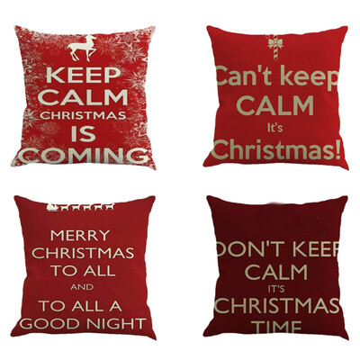 

UpperX 4pcs Happy Christmas Pillow Cover Decorative Cotton Linen Sofa Pillow Case Cushion CoverS-Pillowcase-4pRED