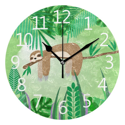 

Wall Clock Arabic Numerals Design Cute Sloth Sleeping On A Tree Round