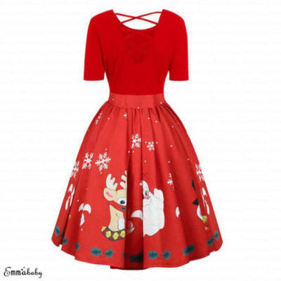 

UK Plus Size Women Christmas Swing Dress Santa Skater Xmas Party Holiday Clothes