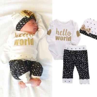 

UK Newborn Baby Girl Boy Top RomperLong Pants Hat Outfits Set Autumn clothing