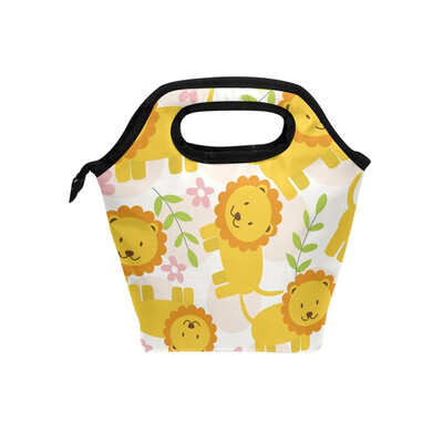 

Lunch Bag Tote Bag Pink Flower Yellow Lion Travel Picnic Organizer Lunch Holder Handbags Lunch Bag Box