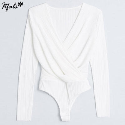 

Womens Plunge V Neck Bodycon Knit Sleepwear Bodysuit Short Romper Leotard Tops