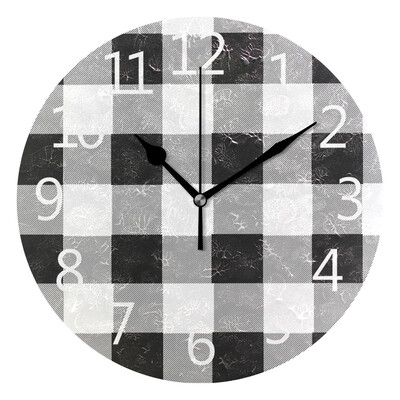 

Wall Clock Black White Lattice Round Wall Clock Arabic Numerals Design