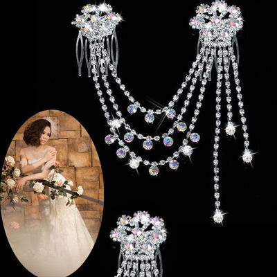 

Women Lady Wedding Bride Crystal Rhinestone Hair Pins Tiara Claw Comb Headband