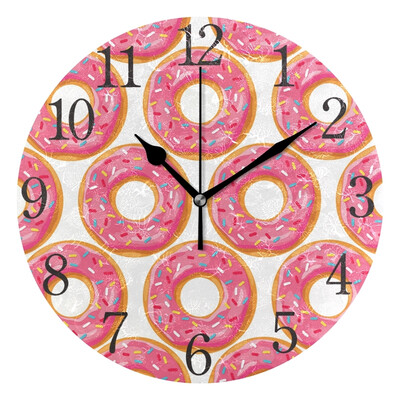 

Wall Clock Arabic Numerals Design Pink Donut Round