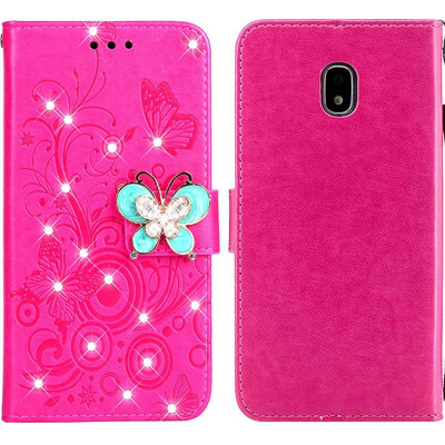 

MOONCASE Samsung Galaxy J3 2017 Butterfly Rhinestone Embossed Leather Case - Red