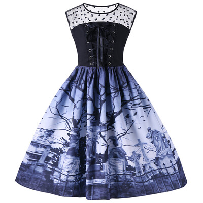 

Sheer Sleeveless Lace Up Swing Dress