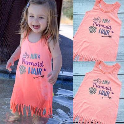 

Toddler Baby Kids Girls Mermaid Tassel Vest Dress Party Sundress Clothes Outfits