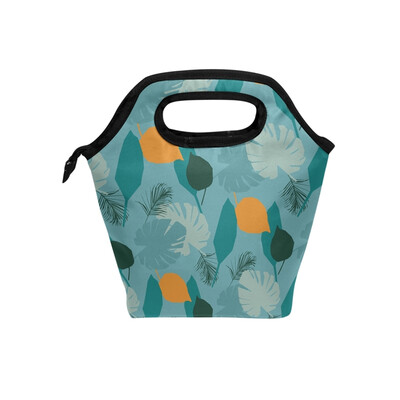 

Lunch Bag Tote Bag Orange Green Leaves Travel Picnic Organizer Lunch Holder Handbags Lunch Bag Box