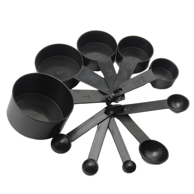 

10Pcs Black Plastic Measuring Spoons Cups Set Tools For Baking Coffee Tea