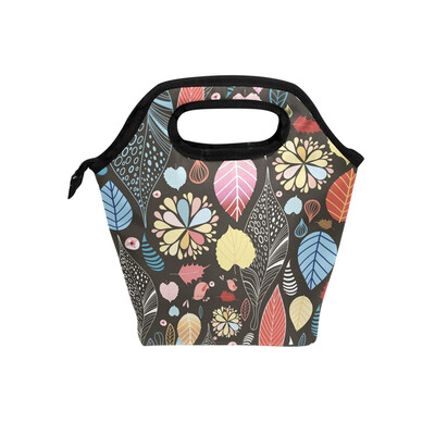 

Lunch Tote Bag Colorful Leaves Travel Picnic Insulated Lunch Handbags Portable Zipper Lunch Bag Box