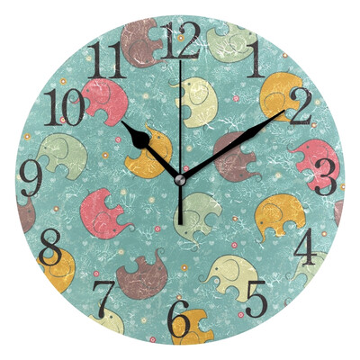 

Wall Clock Baby Elephant Pattern Round Wall Clock Arabic Numerals Design