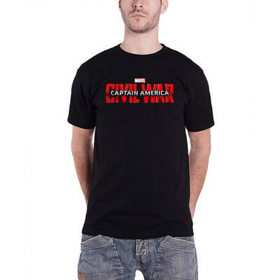 

Captain America T Shirt Civil War Movie Logo Official Mens Black