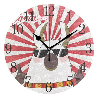 

Wall Clock Arabic Numerals Design Lama In Cartoon Style Round