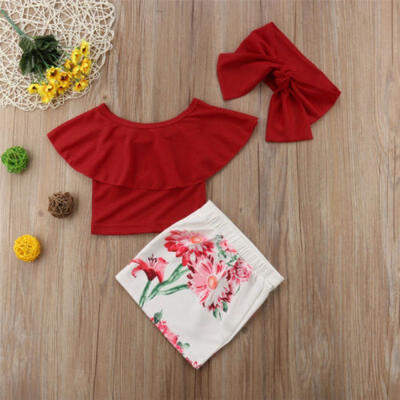 

Canis 3PCS Newborn Kid Baby Girl Off Shoulder Tops Floral Skirt Dress Outfit Set