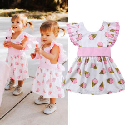 

Summer Toddler Kids Baby Girl Princess Ice Bow Sleeveless Dress Sundress Clothes