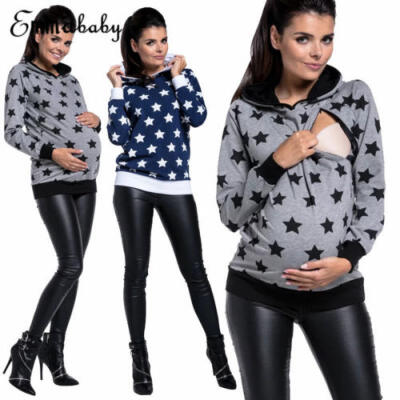 

New Womens Nursing Hoodie Breastfeeding Sweatshirt Top Maternity Front Pocket