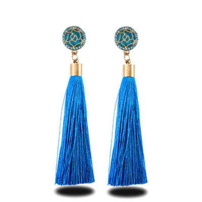 

Hot Women Thread Long Tassel Earrings Rhinestone Drop Statement Fringe Earrings