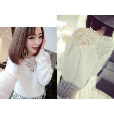 

Woman Summer Long Sleeve Lace up Crop Top Loose Round Neck T-shirt Blouse