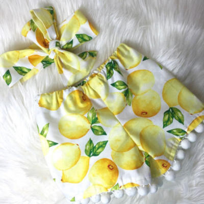 

UK Newborn Baby Girl Lemon Print Outfits Tops Tassel Short Pans Headband Clothes