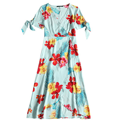 

Tropical Floral Print Surplice Dress