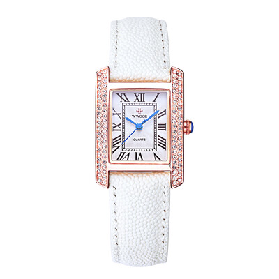 

WWOOR 2016 Fashion Brand Luxury Women Watches Diamond Rhinestone Genuine Leather Strap Quartz Ladies Casual Wristwatch 30M Water-P