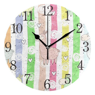 

Wall Clock Arabic Numerals Design Funny Llama Round