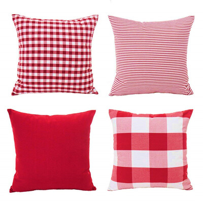

UpperX Christmas Red White Throw Pillow Case Cushion Cover Holiday Decor for Sofa Set of 4Checkered Plaid Stripe Lattice