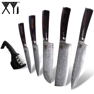 

XYj Kitchen Knife 8" Chef 7" Chopping Santoku 5" Utility 35" Fruit Damascus Knives With Knife Sharpener