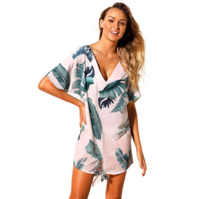 

US Ladies Beach dress Cover up Kaftan V-neck Summer wear Swimwear Bikini Summer