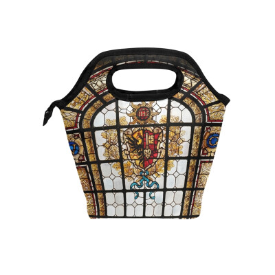 

Insulated Lunch Tote Bag Bohemia Window Travel Picnic Lunch Handbags Portable Zipper Lunch Bag Box