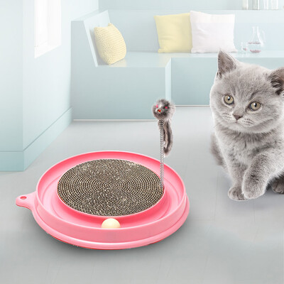 

Cat Track Toy Cardboard Scratcher with Spring Mouse Interactive Moving Ball Plate Crazy Ball Disk Toys for Cats