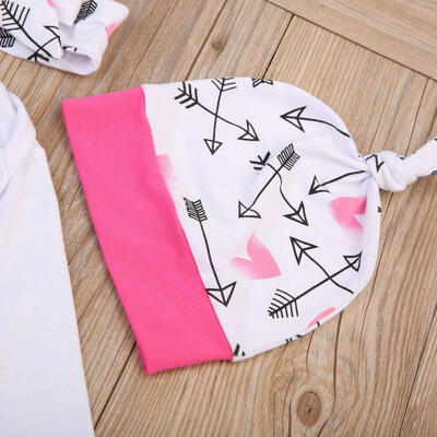 

US Stock Newborn Baby Girl Cotton Tops Romper Pants Hat Home Outfits Set Clothes