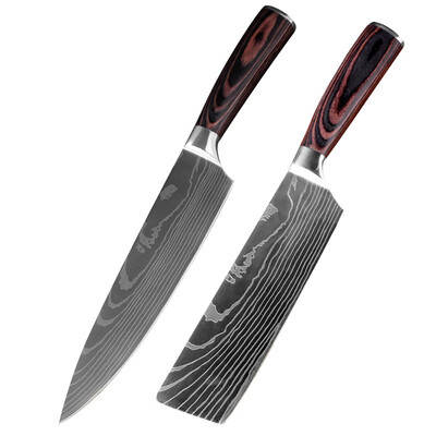 

XYj 8inch Japanese Kitchen Knives Imitation Damascus Pattern Chef Knife 7inch Sharp Santoku Cleaver Slicing Utility Knives Tool
